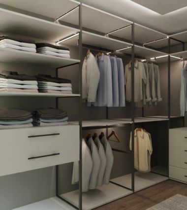 Kayla's wardrobe with some clothes inside a closet